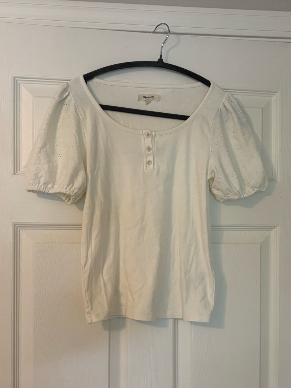 Madewell Cream Eyelet Puff Sleeve Top